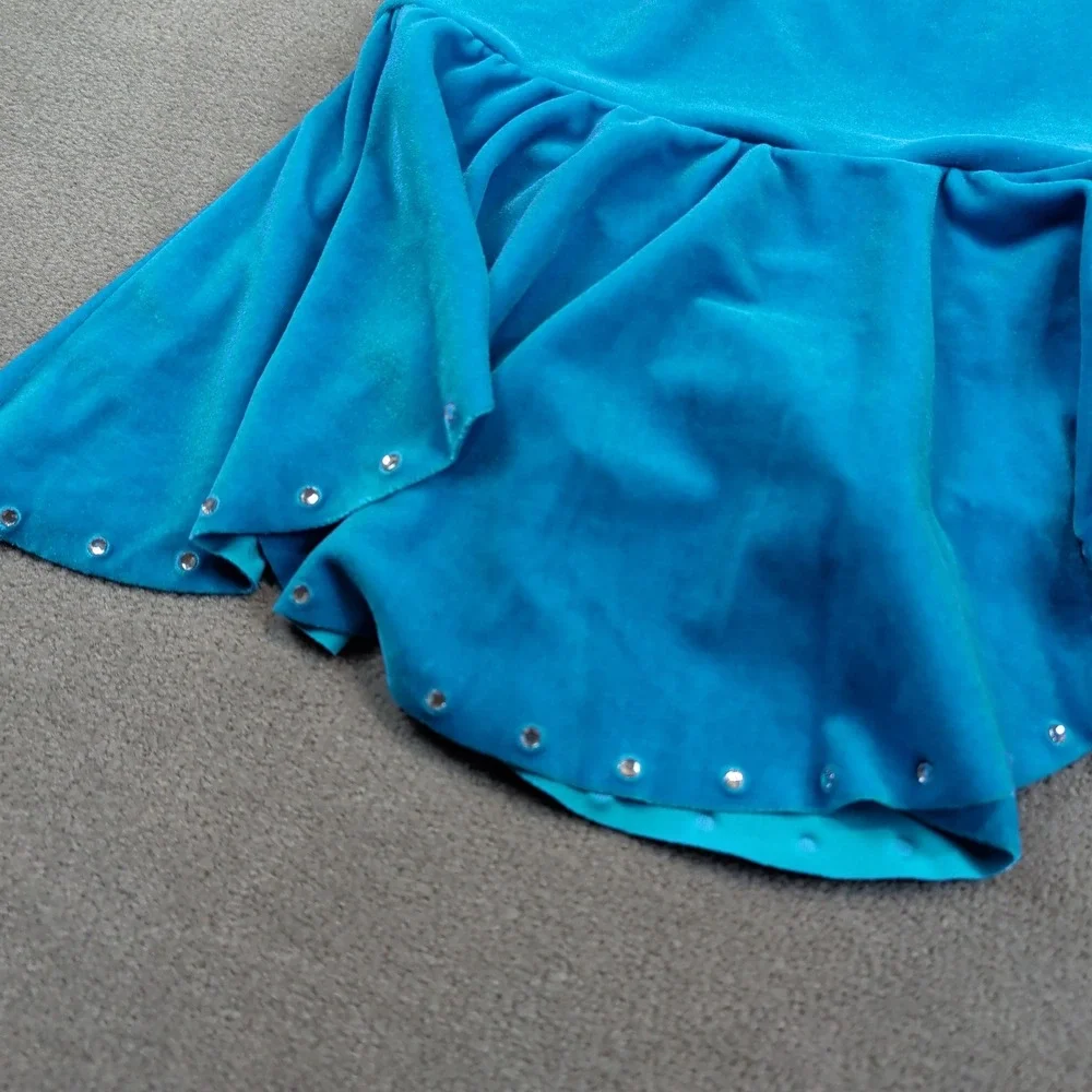 Designs for Dance MC Blue Velvet Figure Skating Dress Glitter Halter Vintage
